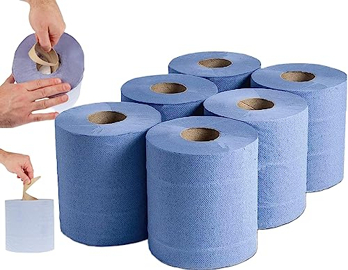 UR CHOICE Blue Centrefeed Paper Tissue Rolls Pack of 6, Multipurpose 2-Ply Laminated Kitchen Towel for Home & Commercial Cleaning