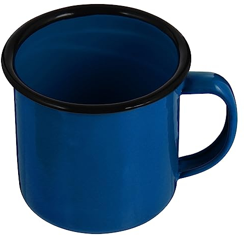 Angoily 1PC Enamel Camping Tea Mug, Portable Metal Coffee Tea Mug, Drinking Mug Cup with Handle, Ideal for Home Office Travel Camping, Blue