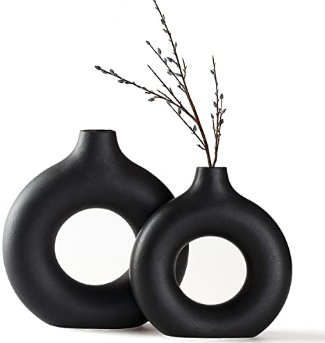 CEMABT Vasen für pampasgras,Kreative vase Moderne Wohnkultur,Handmade vase Schwarz matt Keramik Getrocknete Blumen Kunsthandwerk Ornamente für Büro Haus Deko Dekoration,vasen Set