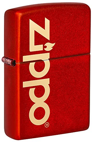 Zippo Sturmfeuerzeug - Modell Logo mit Metallic Red Finish und Lasergravur- Nachfüllbar - Wiederverwendbar - Windfestes Design - Geschenkbox - Made in USA