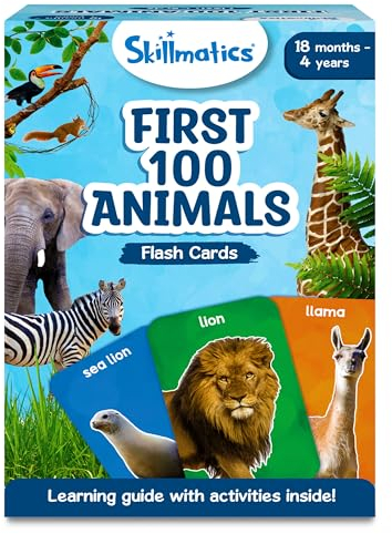 Skillmatics Thick Flash Cards for Toddlers - First 100 Animals, Montessori Toys, Preschool Learning Activities, Learning Aids, Gifts for Kids Ages 1, 2, 3, 4 Years