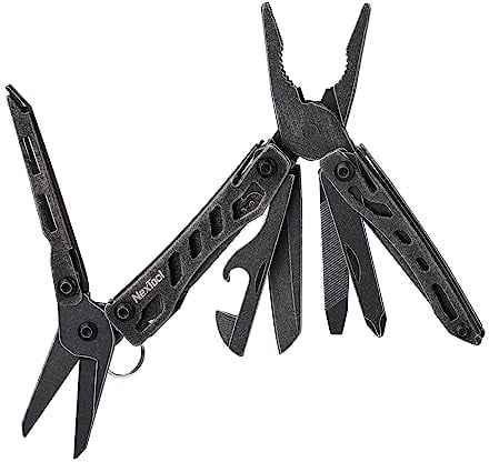 NexTool Multitool Werkzeug, Mini Flagship Multitool 10 IN 1 Multitools mit Taschenmesser, Zange, Dosen/Flaschenöffner, Schere, Schraubendreher für Camping Zubehör/Survival kit-Schwarz