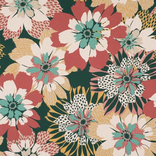 SCHÖNER LEBEN. Dekostoff Halb-Panama Britta große Blüten bunt 155cm Breite