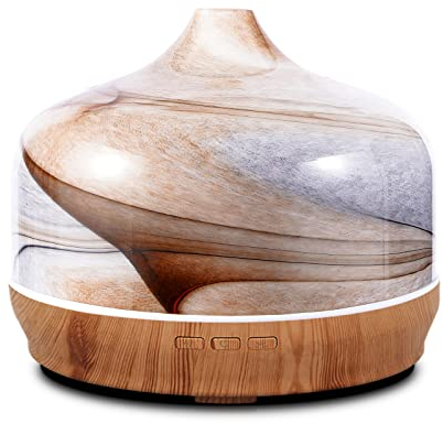 Porseme Verre diffuseur d'arômes 500ml, diffuseur pour huiles essentielles, Grand humidificateur, Brume fraîche ultrasonique, 7 changements de Couleur, Dure 15 à 21 Heures pour Appartement(Déserte)