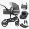 3 in 1 Kombi-Kinderwagen inkl. Babyschale, Buggy, Jogger mit Wickeltasche, Moskitonetz, Regencover, Spieltisch, Autoschale Fußsack, QuickFold, Aluminiumrahmen (Schwarz - anthrazit/anthrazit)