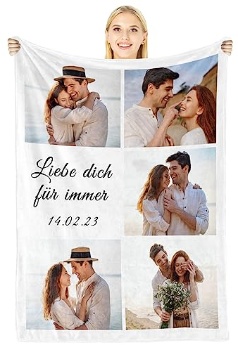 Giftove Personalisierte Decke mit Foto, 100% Flanell Kuscheldecke Personalisiert, Personalisierte Geschenke für Frauen Freundin Partner, Fotogeschenke zum Geburtstag Jahrestag Hochzeitstag