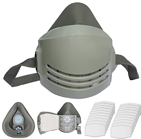 Reusable Anti-Dust Face Respirator with 20 Pcs Filter Cottons, Safety Chemical Half Respirator Face Shield for Woodworking, Painting, Gas, Epoxy Resin, Organic Vapors, Spraying, Sanding,Cutting, Grey