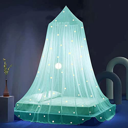 Eimilaly Sterne Betthimmel leuchtet im Dunkeln, Betthimmel für Mädchen Moskitonetz, Prinzessin Baldachin für Mädchen Bett Zimmer Dekoration, Green