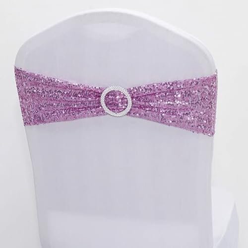 Ceinture de chaise de mariage, ceinture à nœud papillon élastique, bandes de chaise en spandex extensible en or rose à paillettes brillantes avec boucle for la décoration de fête d'événement d'hôtel d