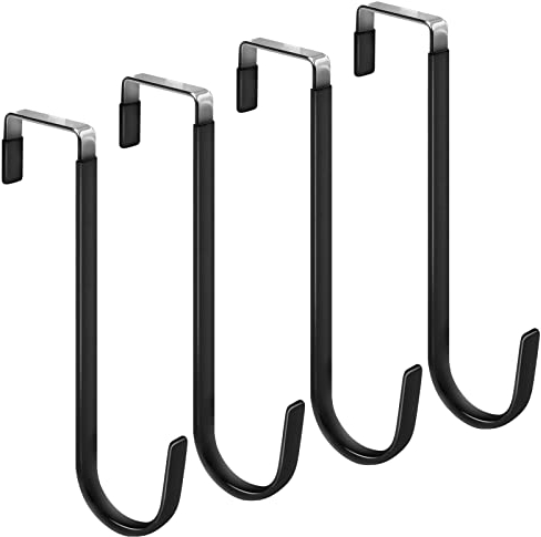 FYY Ganchos para colgar sobre la puerta, paquete de 4 ganchos largos mejorados con goma para evitar arañazos, ganchos organizadores resistentes para colgar ropa, toallas, sombreros, abrigos, bolsos,