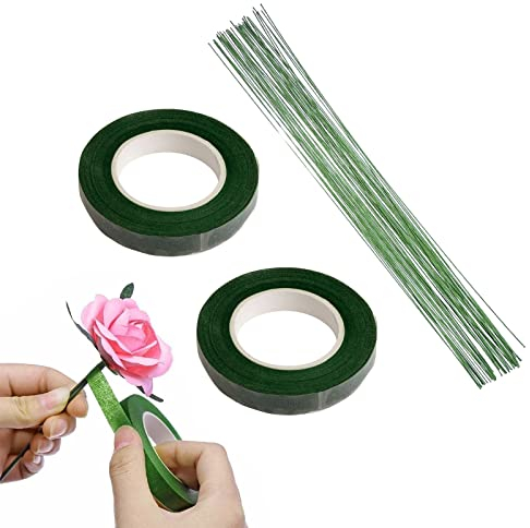 BAOSROY Floral Ruban Adhésif,Kit D'outils de Composition Florale,2 Rouleaux de Rubans Floraux,Tape Strap Wrap,20pcs Tige Fleur,pour décoration de bouquet de fleurs et de bricolage (2)