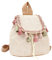 MilyaDE Sac à dos en paille - Sac de plage fait à la main - Avec cordon de serrage - Style bohème - Pour femme - Voyage - Vacances, Pompons A blancs