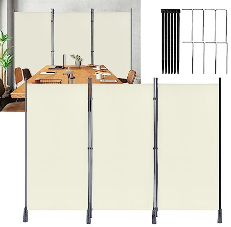 XMTECH Raumteiler Klappbar Freistehend 3 Teilig 275 x 180 cm Trennwand Paravent, Garten Stellwand Trennwand Sichtschutz Balkon Sichtschutz Stellwand Faltbar Paravent, Beige