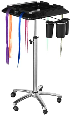 Nisorpa Rolling Salon Tray Cart Height Adjustable,Tray Rolling Trolley Hair Extension Wig Tools Hair Extension Trolley Hair Bundle Hair Extension Table (Cart B)