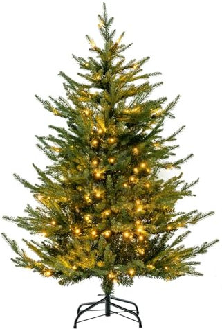 RELAX4LIFE Albero di Natale Innevato135/180/210cm, Albero di Natale con Luci Incorporate, Base in Metallo, Rami Folti, Effetto Realistico, Decorazione Natalizia da Interno (135cm)