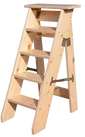 ZAANU Holzhocker, stabile Holzleiter, multifunktionale Holzleiter, Stuhl, verdickter Bibliotheks-Treppenstuhl, tragbare Lichtleiter, Garten-Werkzeugleiter, Loft-Küche