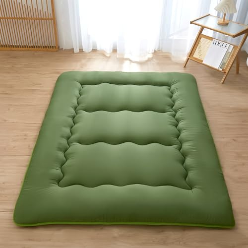 Aigbiot Japanische Futon-Bodenmatratze, faltbar, Tatami-Matratze, aufrollbare Schlafmatte mit waschbarem Bezug für Erwachsene, Kinder, Gästebett, Doppelbett, Grün