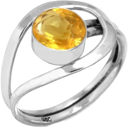 925 Sterling Silber Ring Citrin Quarz Handgemacht Schmuck Größe 52 (16.6) (99139_CIT_R6.5)