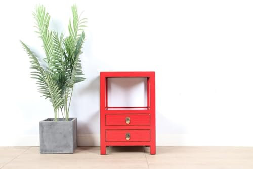 Yajutang Commode chinoise Table de chevet en bois massif rouge