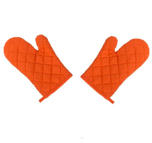 2 Pcs Oven Gloves, Heat Resistant Kitchen Baking Mitts with Hanging Loop, Non-Slip Cooking Gloves for Grilling Microwave Pizza - Orange
