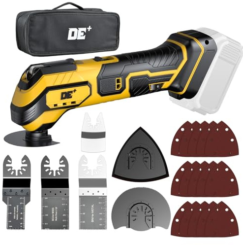 DeForce Oszillierendes Multifunktionswerkzeug-Set für Dewalt 20 V Max Akku, 21000 OPM, 6 Geschwindigkeiten, 3 °C oszillierendes Werkzeug, 22-teiliges Zubehör, bürstenloser Motor zum Schaben, Schleifen