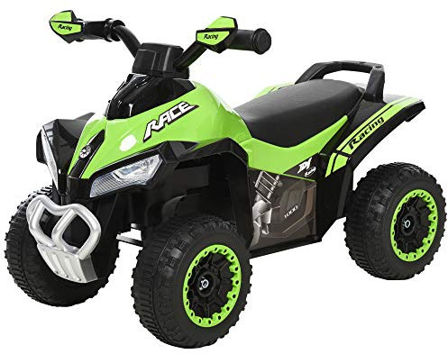 HOMCOM Porteur Enfants sans Moteur Quad 18-36 Mois dim. 67L x 38l x 44H cm Effets Lumineux et sonores Vert Noir Pas ÉLECTRIQUE