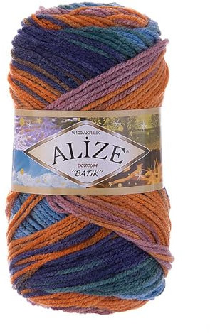 500g Strick-Garn ALIZE BURCUM Batik Strick-Wolle Handstrickgarn, Farbe wählbar, Farbe:7919 blau orange lila