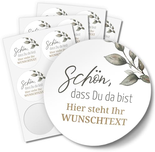 24 PERSONALISIERTE Aufkleber Schön dass Du da bist individualisiert Wunschtext Etiketten Gastgeschenk rund 4cm Motiv 5