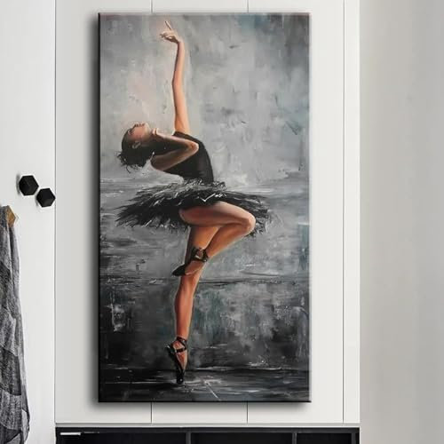 AWKFHF Tanzendes Ballerina-Mädchen Bilder Leinwand Malerei Poster Kunstdruck Wohnzimmer Schlafzimmer Wand Deko (60X120CM,ohne Rahmen)