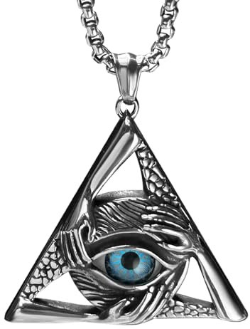 bahamut Mens Skull Evil Eye Necklace for Men Women Amulet Protective Talisman Pendant Gifts Gothic Accessories Jewellery (Blue triangle eye)