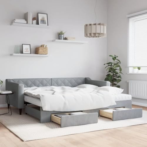 CKioict Modern Doppelbett Einzelbett Jugendbett Tagesbett Ausziehbar mit Schubladen Hellgrau 90x200 cm StoffGeeignet für Gästezimmer, B&Bs, Schlafzimmer