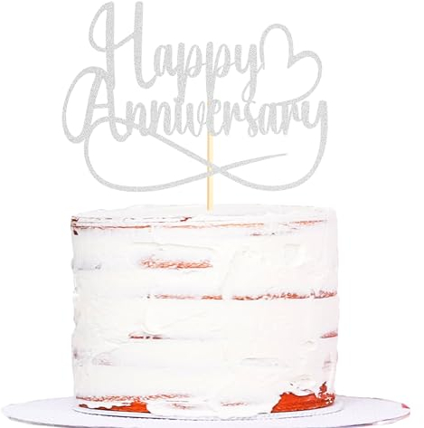 Sumerk 1 Stück Sliver Happy Wedding Anniversary Cake Topper Golden Wedding Cake Toppers Wedding Cake Decorations Cake Topper Mr Mrs Anniversary Party Cake Decoration