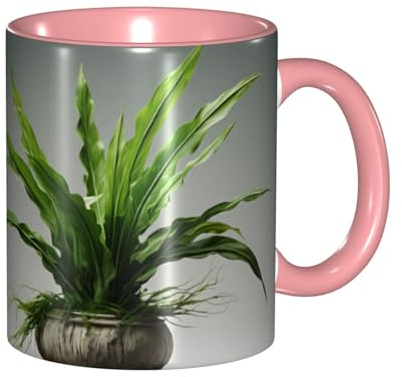 YYHWHJDE ColorName Keramikbecher, zweifarbig, geeignet für Cappuccino, Latte, Müsli, Joghurt, Milch, heiße oder kalte Getränke, Mikrowellen, Ofen, Gras, Topf, Blattdruck