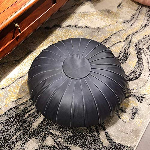 Fußhocker Leder Ottoman Pouf, echtes Rindsleder Marokkanischer Pouf Großes Bodenkissen Handgefertigter Sitzsack Wohnzimmerdekor (F 70x70cm(28x28inch))
