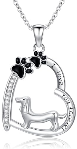 ROMANTICWORK Dackel Kette 925 Sterling Silber Dackel Pfotenabdrücke Anhänger Halskette Dackel Hund Schmuck Geschenke für Damen Mädchen Hundeliebhaber
