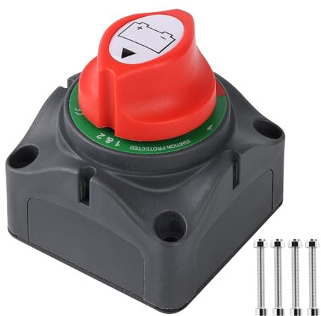 Batterie Trennschalter 12V 24V 48V, 1-2-Both-Off Batterietrennschalter, Batterie-Hauptabschaltung Trennschalter für Auto Fahrzeug Wohnmobil KFZ UTV-Fahrzeug (EIN-1 | EIN-2 | EIN-1&2 |AUS)