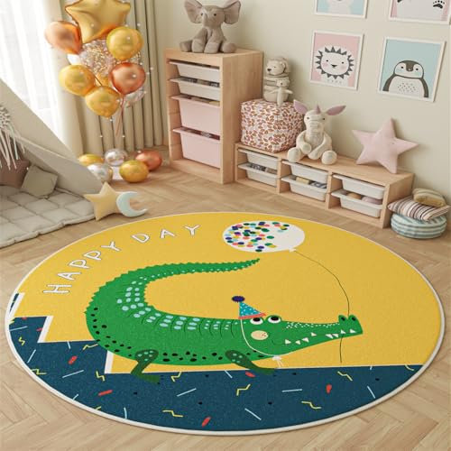 champracer Teppich Waschbare Junge MäDchen Kinderteppich Spielteppich,Kurzflor Cartoon-Muster Teppich, Weiche Teppiche Wohnkultur KinderzimmerSchlafzimmer Geeignet (Großes Krokodil,80 cm)
