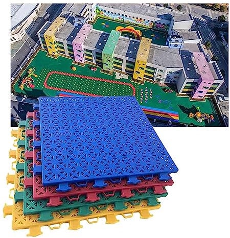 sjdoPulse Floor Tiles Plastic Splicing Sports Floor, Modular Interlocking Floor Tiles for School/Kindergarten/Basketball Court/Gym/Playground/Park,Green,1,16PCS