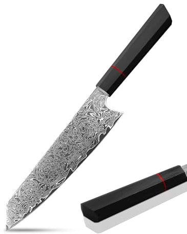 Japanisches Kiritsuke Damastmesser Scharf Küchenmesser: 20 Cm Damast Stahl Messer - Gemüse, Profi, Schwarz Holzgriff