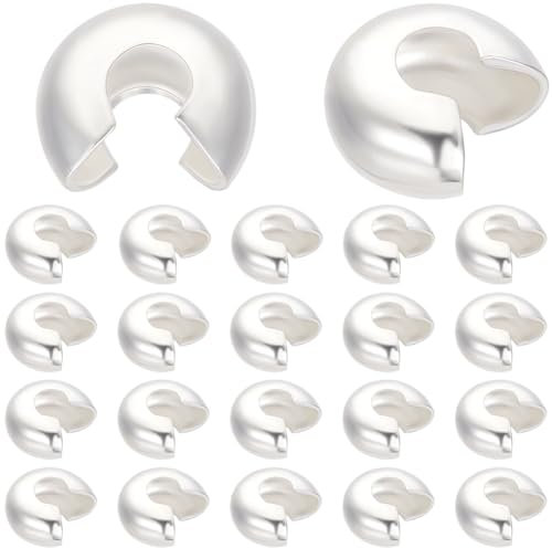 Beebeecraft 1 boîte de 100 cache Perles à Sertir en Argent Sterling 925 cache Nœuds à Sertir Demi Ronds Ouverts Plaqués en Argent Sterling Petites Perles D'Espacement pour la Fabrication de Bijoux