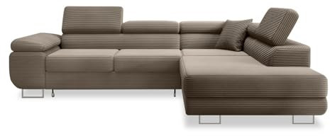 INTENSE DECO Canapé d'angle Droit Convertible Marius Velours côtelé Taupe