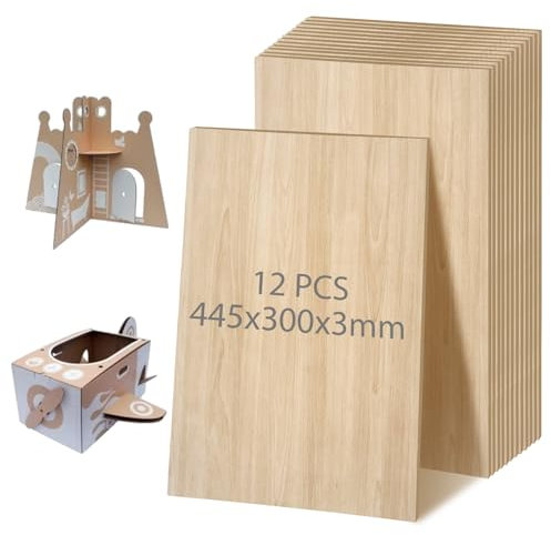 DAJAVE 12 Pcs Plywood Sheets, 445x300x3mm Plywood Sheet Cut to Size Unfinished Wood Sheet 3mm Birch Wood Sheets for Crafts, Painting, Model Making, Wood Engraving