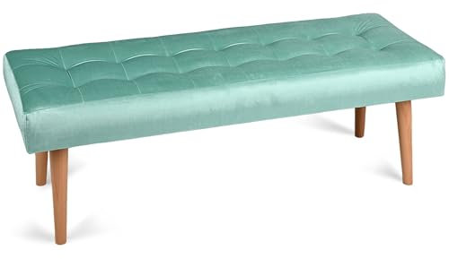 MG Design Polsterbank 45 × 120 cm in Blau – massives Holzgestell, weich gepolstert, samtig-weiche, fein & dichte Oberfläche, pflegeleicht – für Wohnzimmer, Schlafzimmer & Flur