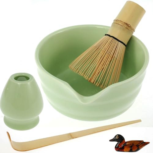 Lot de 5 balais à Matcha Fouet à Matcha - avec Porte-Balai - en céramique - Pelle Traditionnelle - pour Le Travail Manuel Japonais - Vert