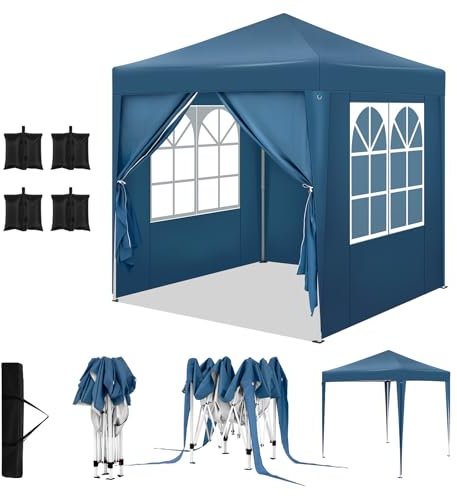 WOLTU Pabellón de Jardín Cenador Plegable Pérgola Cuadrada con Diseño Pop Up Carpa con Cubierta Tela Oxford Hecho de Tubos Metales, 2x2 m, 4PCS Bolsas de Arena Vacía para Carpas,Azul