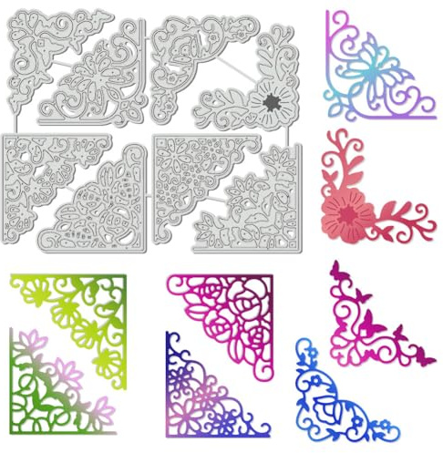 UNICRAFTALE 8 Stück Stanzformen Mit Schmetterlings Eckdekorationsrahmen Zur Kartenherstellung Metallstanzungen Für Scrapbooking Bilderrahmen Alben DIY Papierprägeschablonen Zur Grußkartenherstellung