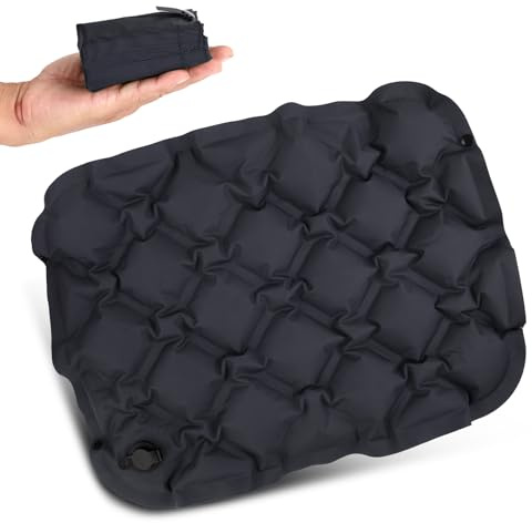 Inflatable Seat Cushion,Portable Air Seat Pad for Camping Hiking Travel | Portable Travel Seat Cushion, Foldable and Lightweight Seat Pad for Comfort and Pressure Relief, Airplane Long Sitting, Black