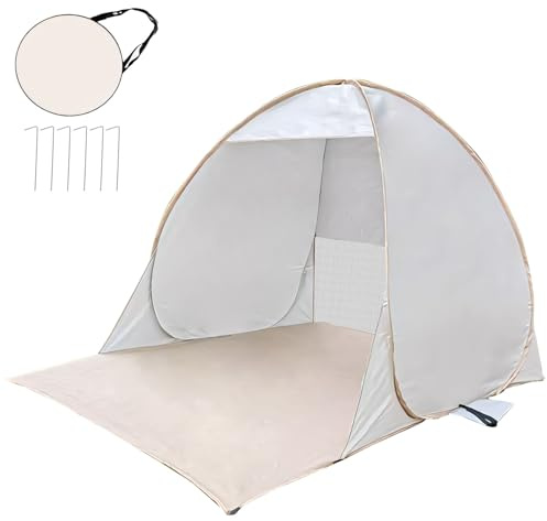 Strandmuschel Pop Up UV Schutz, UPF 50+ Popup Strandmuschel, Faltbar Strand Muschel Baby UV Zelt, Windschutz Strandzelt, Automatisches Pop Up Zelt, Baby Strandmuscheln Kleines Packmaß (B-Weiß)