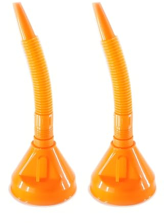 2 Pack Durable Flexible Funnel for Car Oil & Household Use - Wide Spout with Extendable Long PVC Pipe - Petrol, Diesel, Water, Kerosene - Anti-Splash Design (Orange)