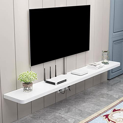 Wall Mounted TV Stand Multimedia Console Entertainment Center Storage Unit with Shelves & TV Bracket Modern Home Decor for Living Room & Bedroom (White)